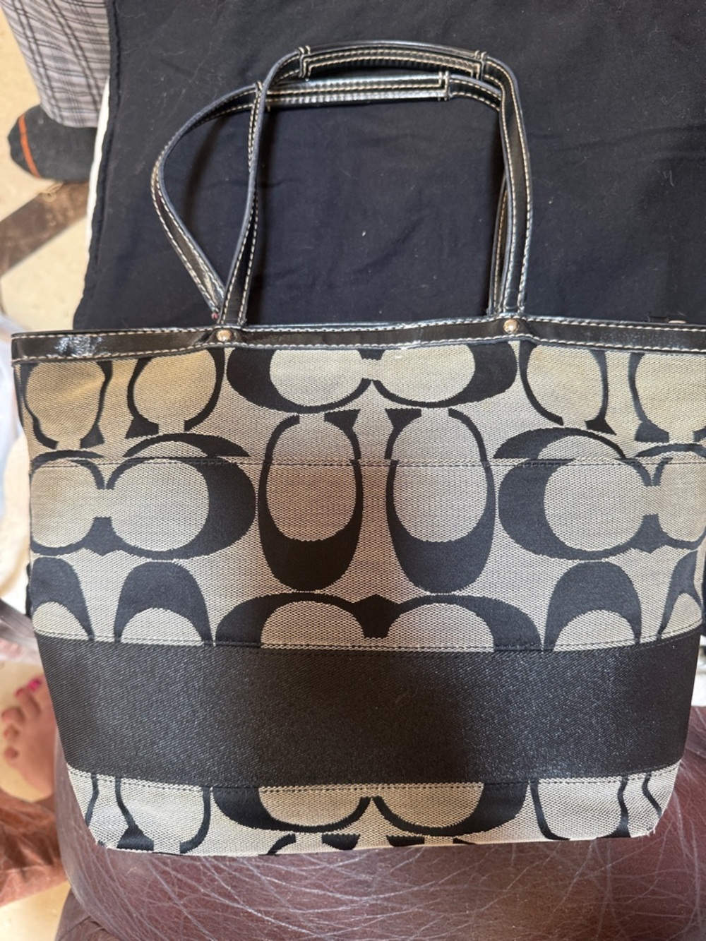 Coach Black & Khaki Signature Tote - Picture 5 of 11